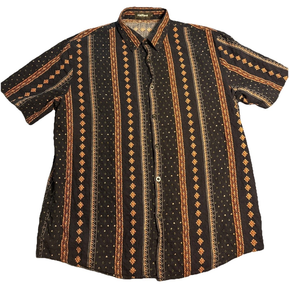 Vatpave Men's Short Sleeve Button Down Geometric Pattern Size Large